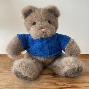 Vintage Gund Plush Bear Brown Teddy 1986 Stuffed Animal Toy 12” Blue Sweater